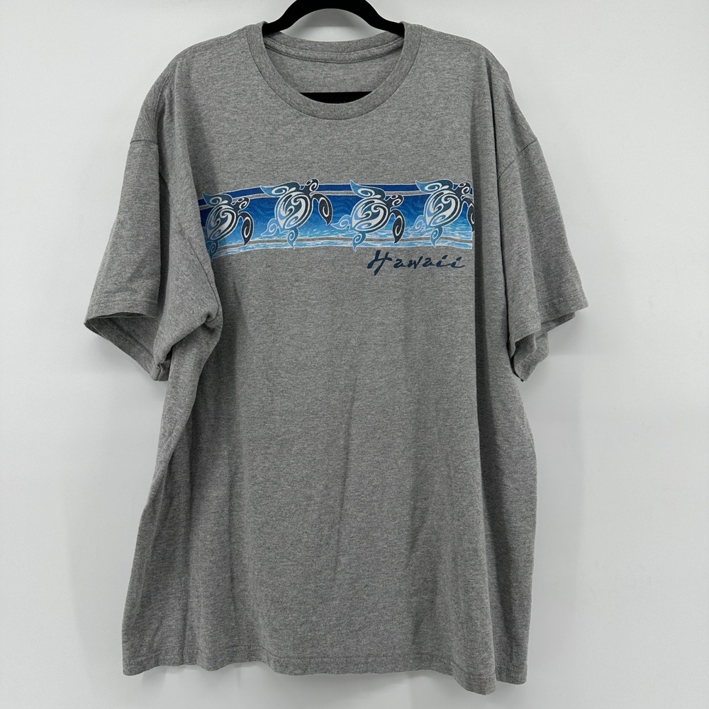 Hawaii Sea Turtle Tribal Graphic T-Shirt Gray Short Sleeve Mens XL